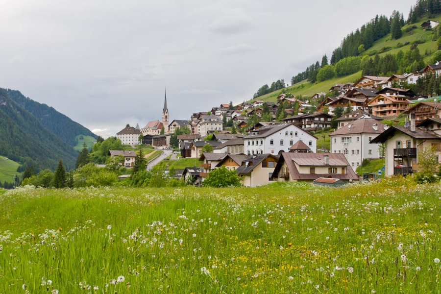 The village of Santa Cristina in Val Gardena, in the shadow of the Dolomites