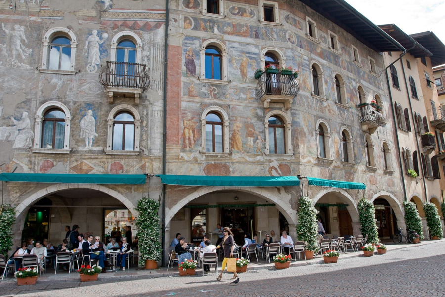 Trento's best-preserved painted houses, on the main square
