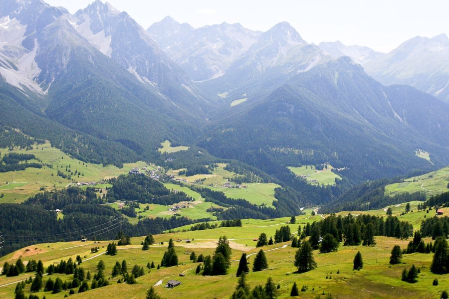 Looking down the Engadine Valley from Scuol toward Tarasp