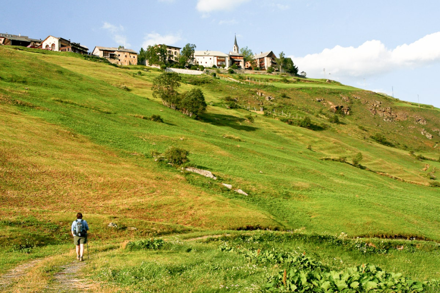 We tried walking up the fields to the village, but the slopes are much steeper than they look