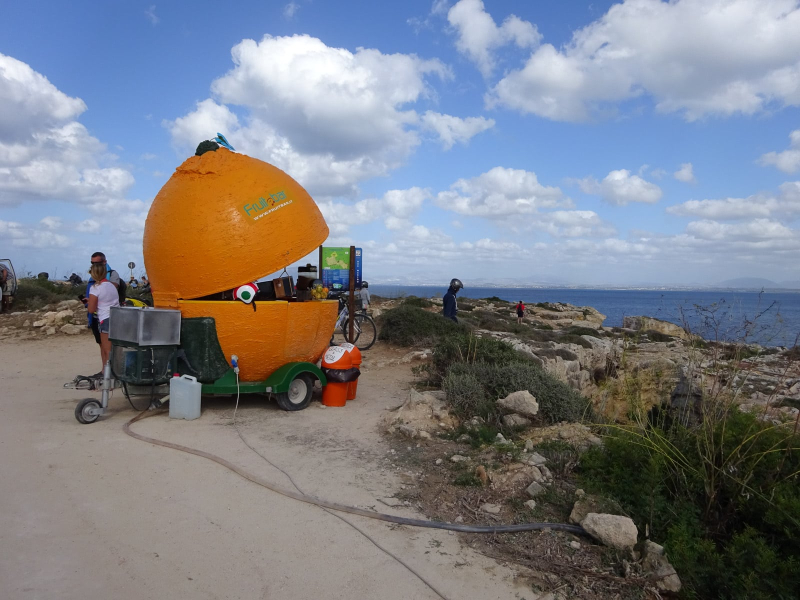 One of the only vehicles we saw on our bike ride around the island was this whimsical juice stand