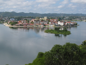 The town of Flores in northern Guatemala sits on an island in Lake Peten Itza