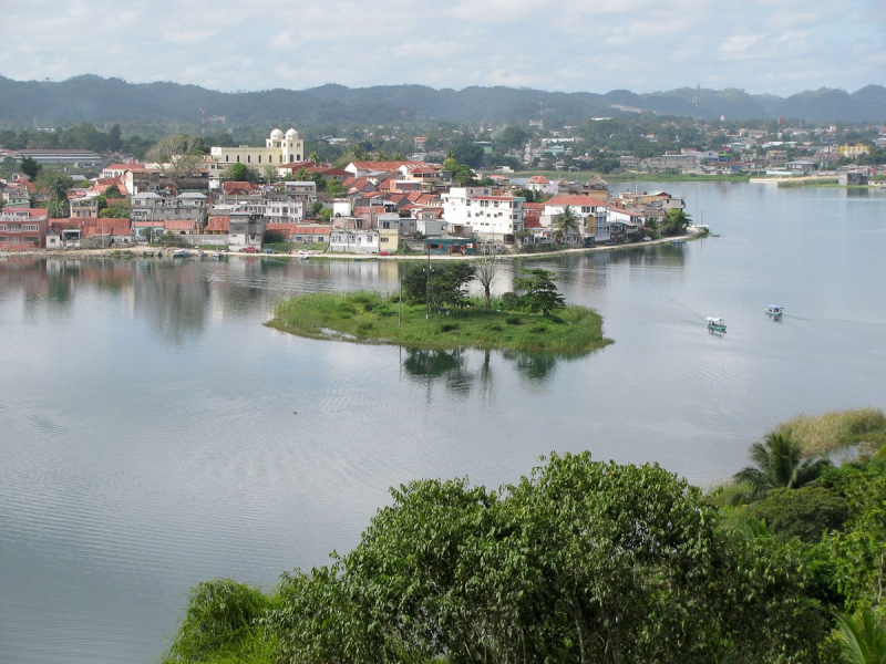 View of Flores from our hillside hotel, the Cal Tun Ha Lodge, located across the lake in the village of San Miguel