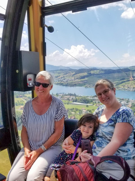 Francesca rode many cable cars, including this one to Seebodenalp on Mount Rigi