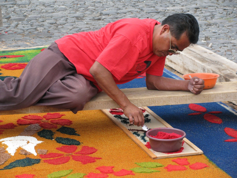 Alfombras are also made in the streets in the paths of the processions 
