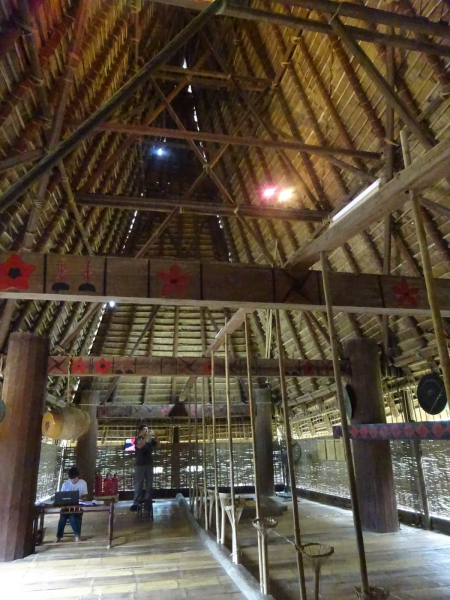 Inside the Bahnar men's house; the higher the house, the greater the village's stature