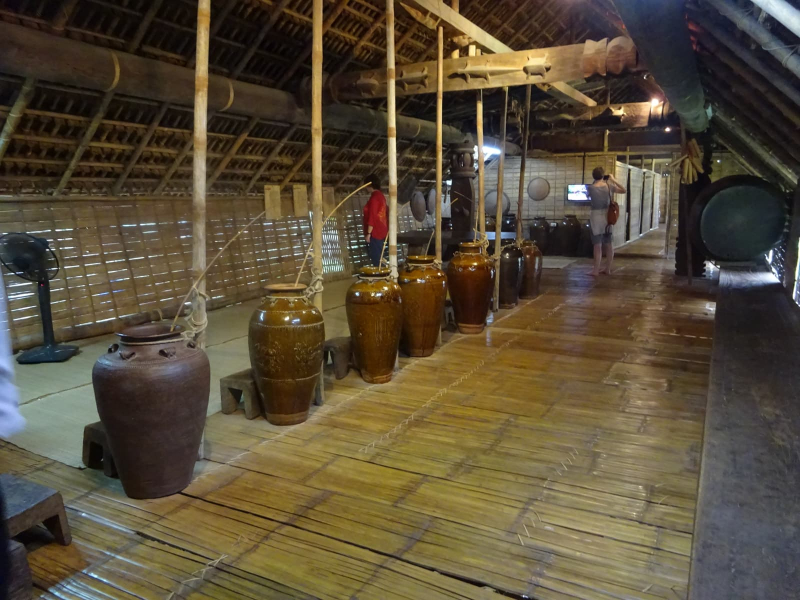 An Ede longhouse is home to the families of the daughters and granddaughters of an extended family. Floors are made of split bamboo.