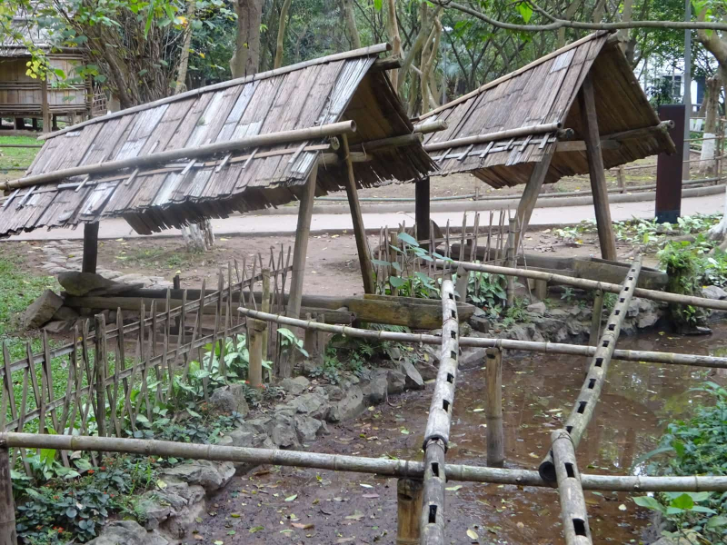 A series of bamboo pipes and covered troughs for watering fields