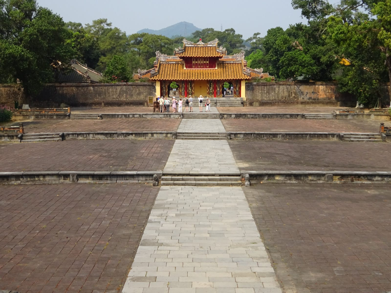 An emperor's last resting place needed to be as palacial as where he lived his life. This is the courtyard leading to the main gate of Minh Mang's tomb complex.