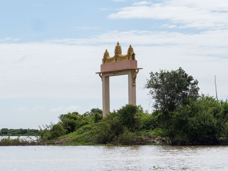 The gateway to the local Buddhist pagoda was surrounded by water