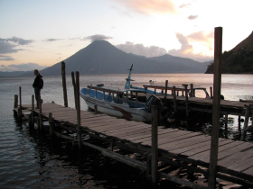 Beautiful Lake Atitlan in south-central Guatemala is ringed by volcanoes and colorful villages