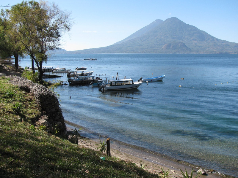 View from the main lakeside town, Panajachel, where passenger boats dock to carry people across Lake Atitlan