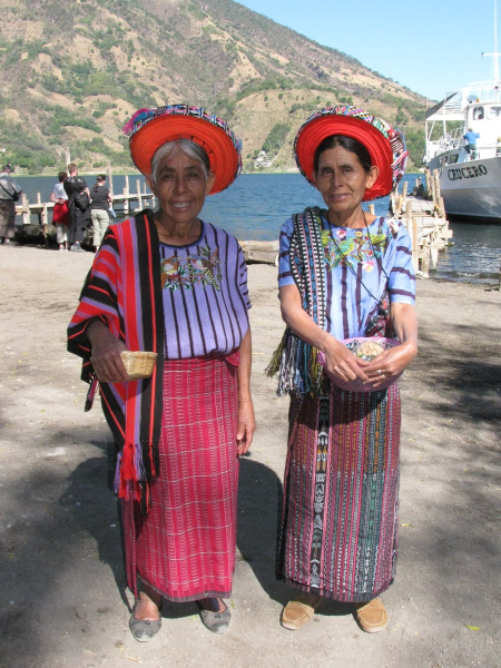 In the lakeside village of Santiago, the traditional head wrap is a very long sash wound around and around to form a disk shape.