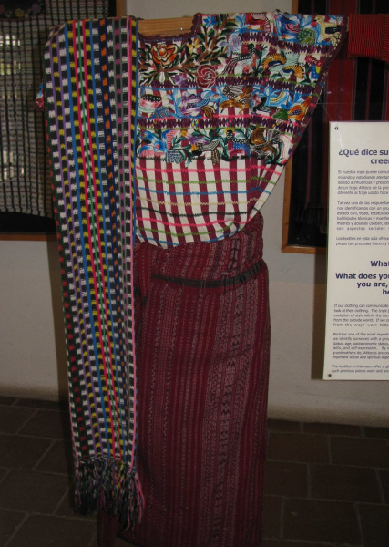 A traditional women's outfit at the weaving museum in Santiago Atitlan 