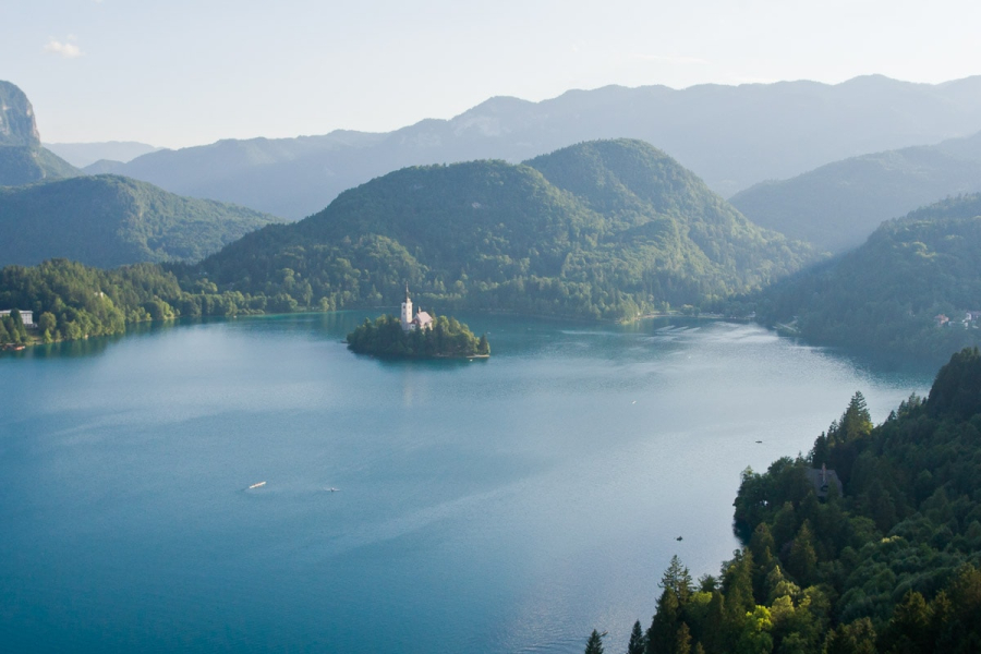 Looking over Lake Bled from the walls of the castle