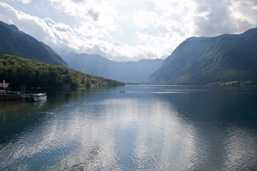 Lake Bohinj, where we spent two quiet weeks enjoying the mountain scenery and braving the  very cold water