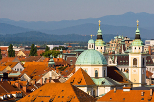 Ljubljana (seen from the window of our hotel) is the geographic, cultural, and political heart of Slovenia. It's a city that feels like a village: small, walkable, friendly, and relaxed.