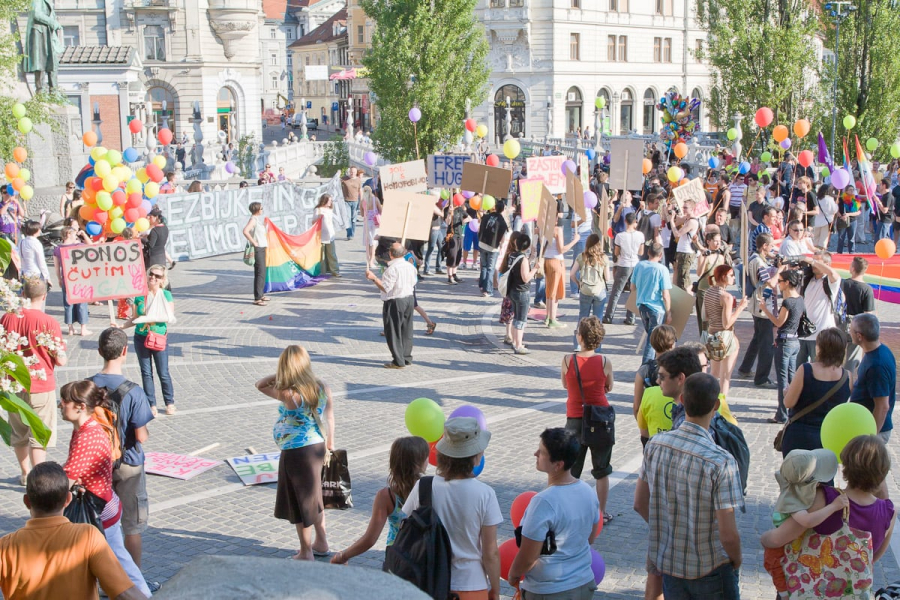 Gay pride rally kicking off in central Presernov Plaza