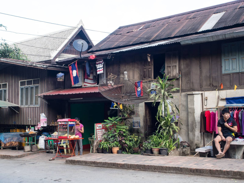 Traditional houses in the less touristy parts of Luang Prabang