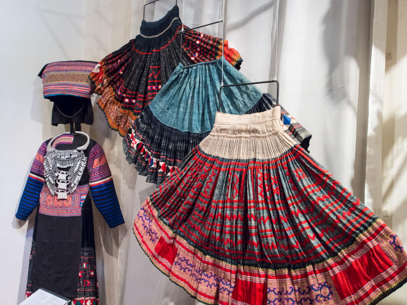 We love these highly pleated skirts of the Hmong, with their indigo batik and elaborate applique