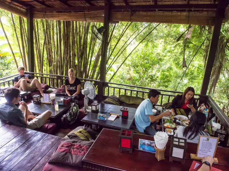 Across the bamboo bridge is another of our favorite places to work and eat, Dyen Sabai