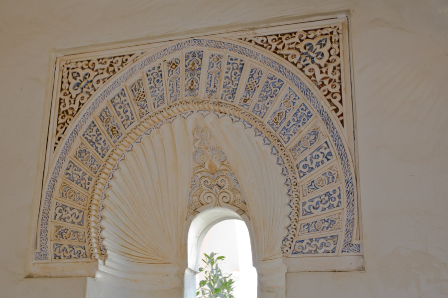 Carved and painted Moorish window in the Alcazaba.