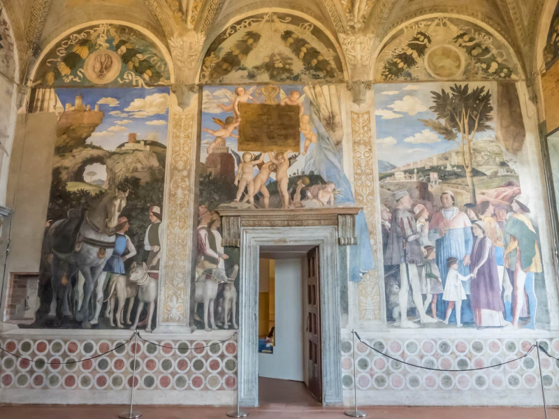 The jewel of the Ducal Palace is this room painted with scenes of the Gonzaga family from 1465 to 1474 by Andrea Mantegna