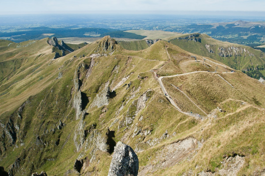 Paths crisscross the top of the volcanic range