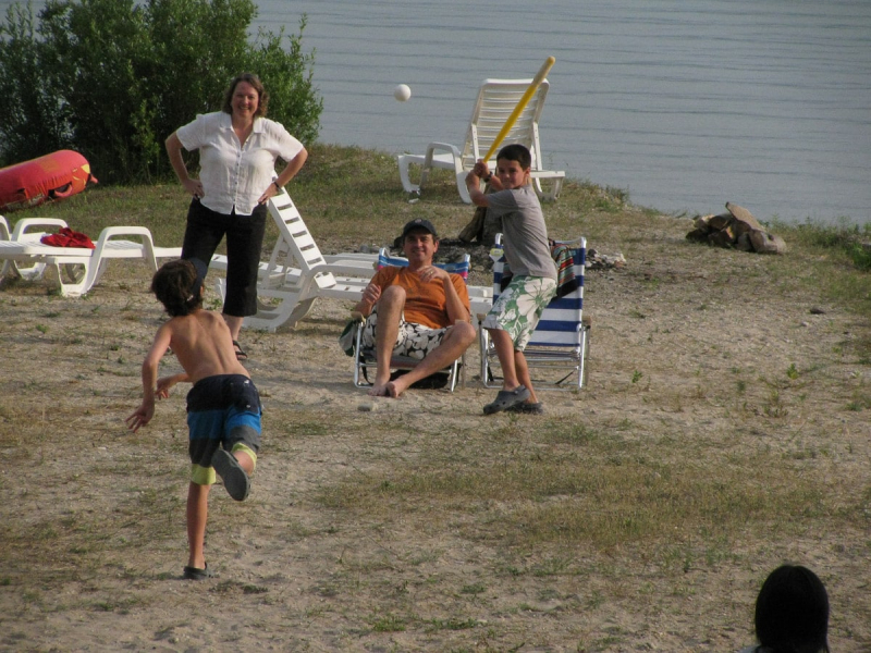 A family baseball game on the shores of Glen Lake