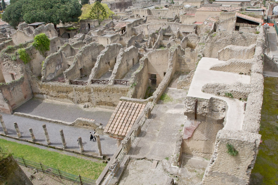 Looking down on the excavated town, which was buried under 15 meters of rock
