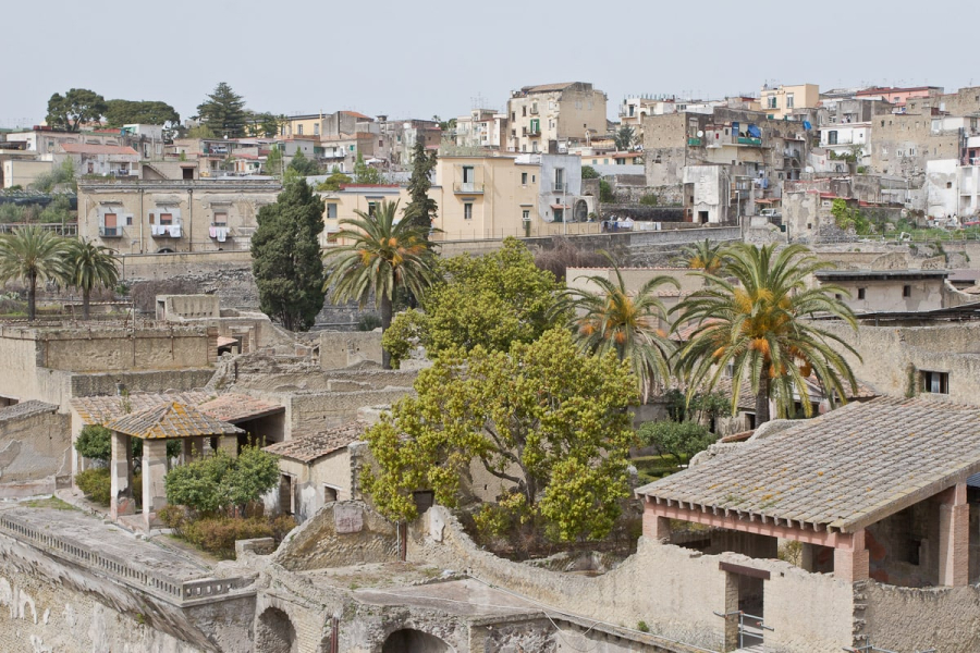 Most of the ruined town still lies under modern Herculaneum (in the background)
