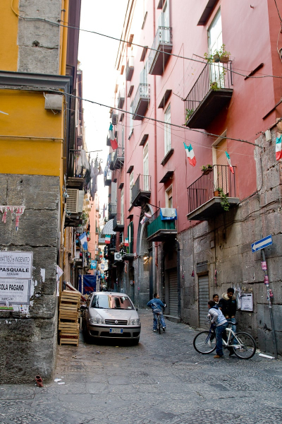 A typical narrow street in the old center of Naples