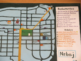 The town of Nebaj in Guatemala's central highlands doesn't get a lot of tourists. This map on a wall was the closest thing to a tourist office brochure, so we took a picture of it and carried that around.