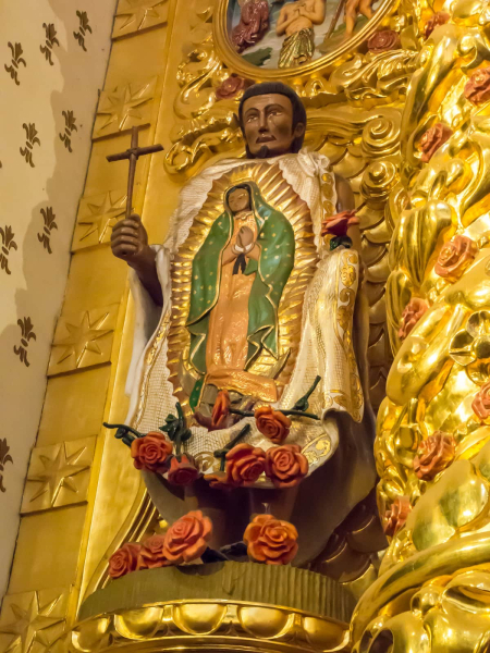 A statue of Juan Diego, to whom the Virgin of Guadalupe appeared in 1531