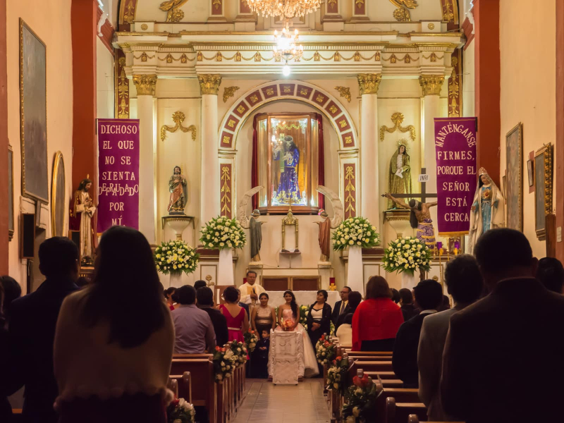 We looked in the church and saw a quinceanera, a celebration of a girl's 15th birthday