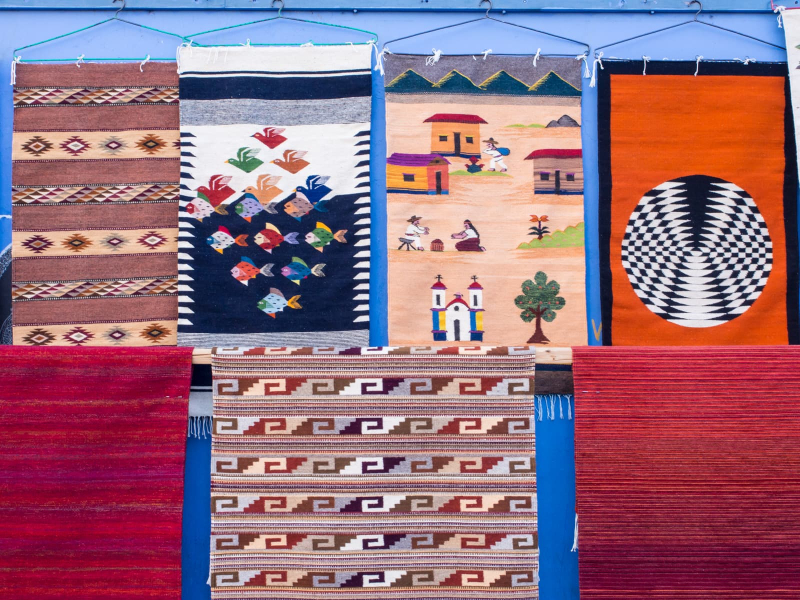 Locally woven rugs for sale in Oaxaca