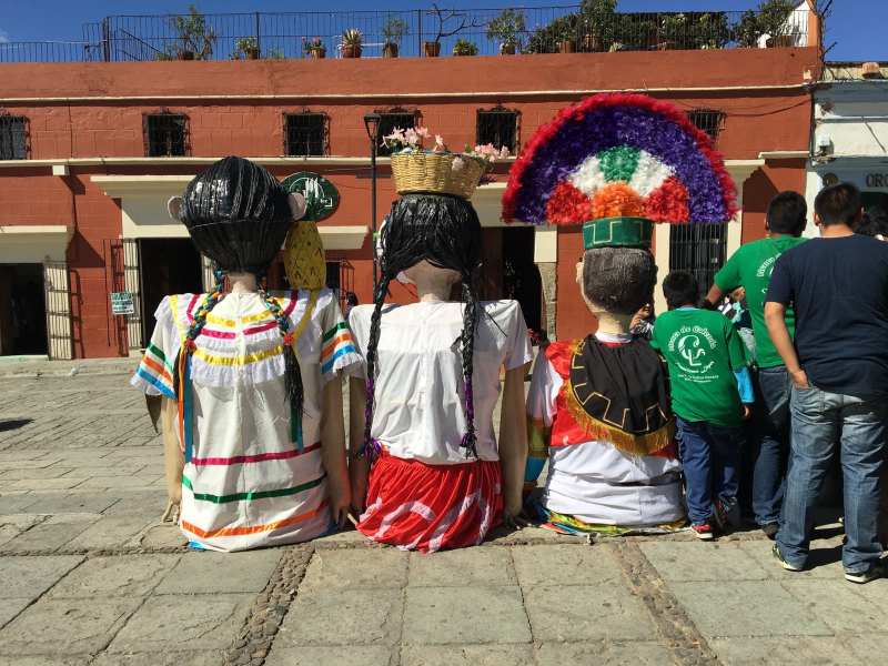 Giant papier mache dancing puppets are a common part of Oaxacan festivals