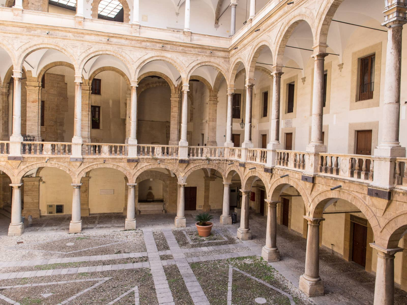 Courtyard of the palace of the Norman counts of Sicily, now home to the Sicilian parliament
