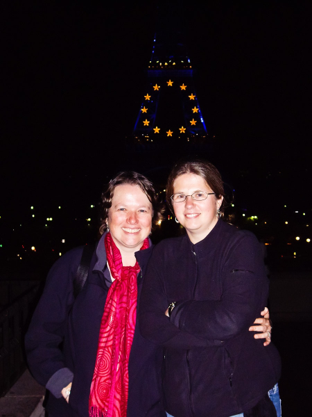 Us on a cold night across from the Eiffel Tower