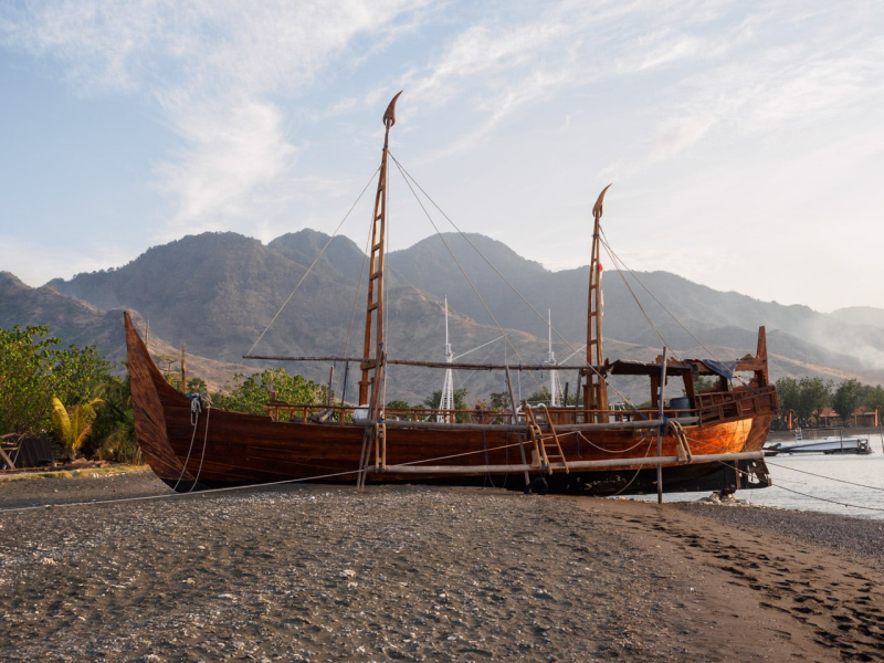 This beautiful wooden boat came from Jakarta on the neighboring island of Java