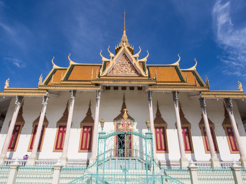 The palace's Silver Pagoda (so-called for the floor tiles of solid silver) houses Cambodia's prized emerald Buddha (no photos allowed)