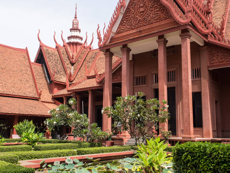 The National Museum, which houses beautiful states, bronzes, and ceramics from the Angkor Wat period and more recent royal treasures
