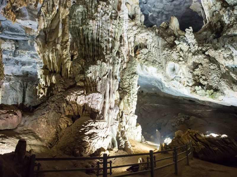 Stalagtites and stalagmites merged over time to form massive pillars