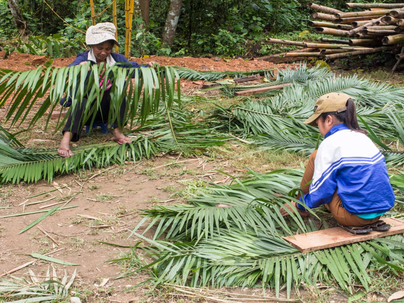 At the entrance to the trail, workers were folding palm branches to make thatching for the roof of a pavillion