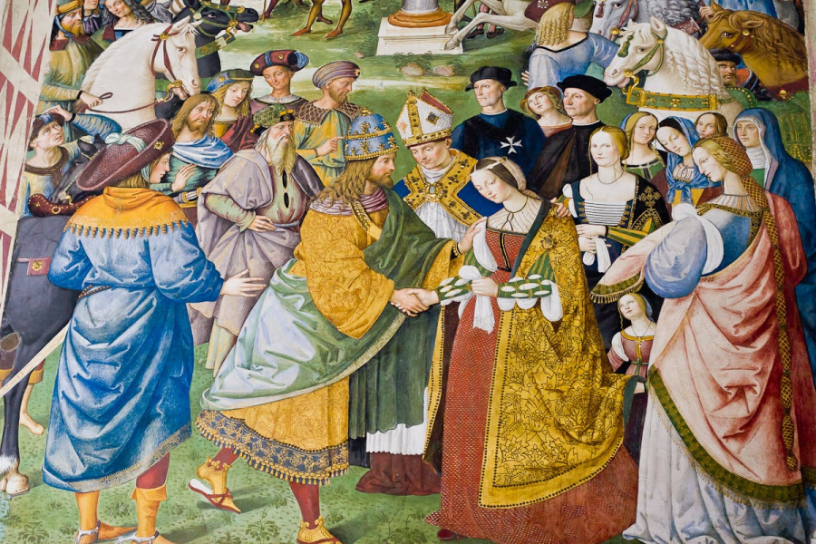A detail from the previous painting: Holy Roman Emperor Frederick II meets his future bride in Siena