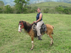 Melissa riding a short little Honduran horse at Finca El Cisne, an agrotourism farm near the Guatemala-Honduras border where we stayed for a night