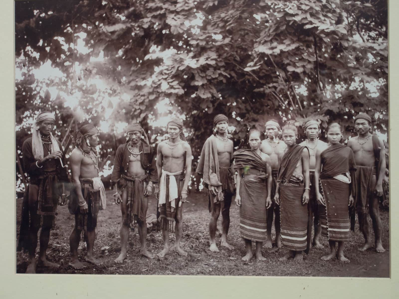 An old photo of a Cambodian hill tribe that traditionally dressed in silk fabric