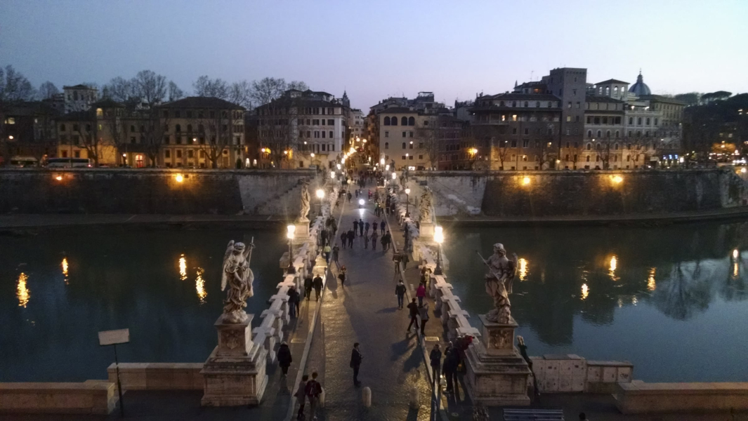 View across the Tiber from the Castel Sant'Angelo at twilight
