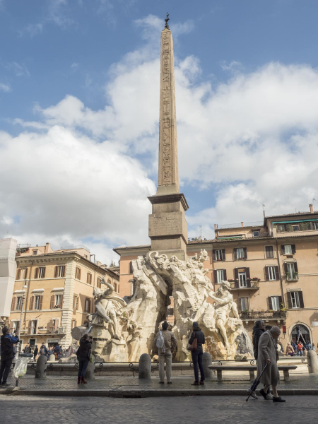 Ancient Egyptian obelisk on a Renaissance fountain by Bernini in the Piazza Navona