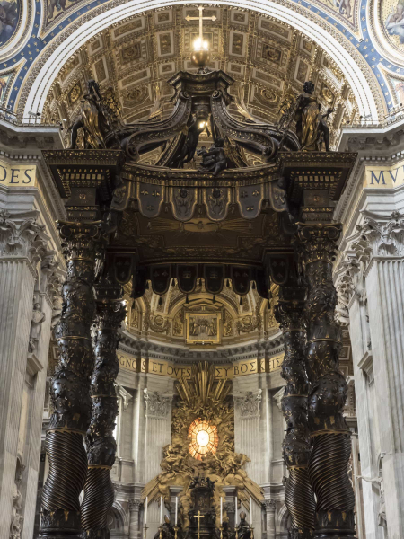 The bronze capony designed by Bernini covers the tomb of St. Peter